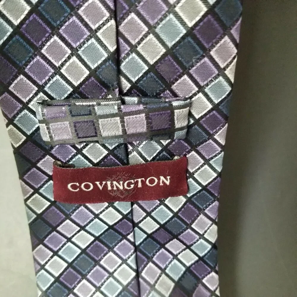 Covington Mens Tie Purple Pastel Diamond Hand Made Classic Neckwear